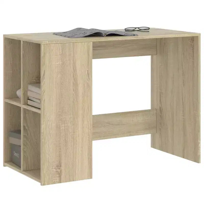 Scrivania rettangolare moderna bianca in legno composito con ripiani aperti – 102 cm