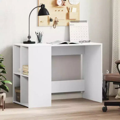 Scrivania rettangolare moderna bianca in legno composito con ripiani aperti – 102 cm