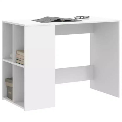 Scrivania rettangolare moderna bianca in legno composito con ripiani aperti – 102 cm