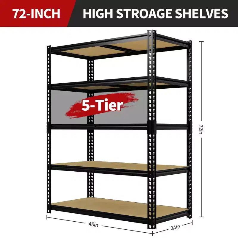 Scaffali portaoggetti per carichi pesanti da 3050LBS, a 5 ripiani, 183A x 122L x 61P cm, scaffalature in metallo regolabili nere per garage, casa, industria