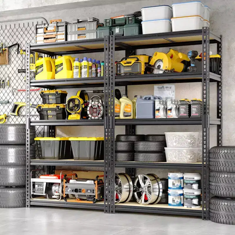 Scaffali portaoggetti per carichi pesanti da 3050LBS, a 5 ripiani, 183A x 122L x 61P cm, scaffalature in metallo regolabili nere per garage, casa, industria