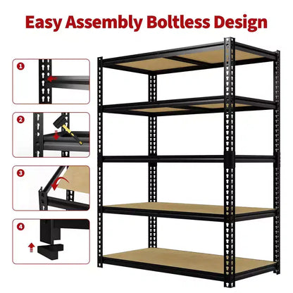 Scaffali portaoggetti per carichi pesanti da 3050LBS, a 5 ripiani, 183A x 122L x 61P cm, scaffalature in metallo regolabili nere per garage, casa, industria