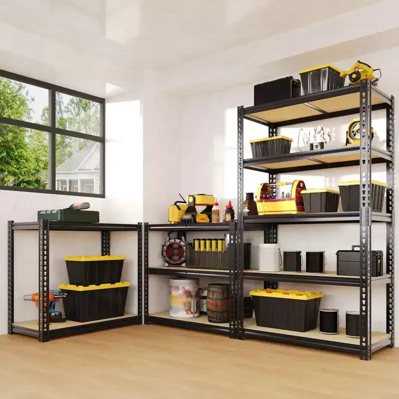 Scaffali portaoggetti per carichi pesanti da 3050LBS, a 5 ripiani, 183A x 122L x 61P cm, scaffalature in metallo regolabili nere per garage, casa, industria