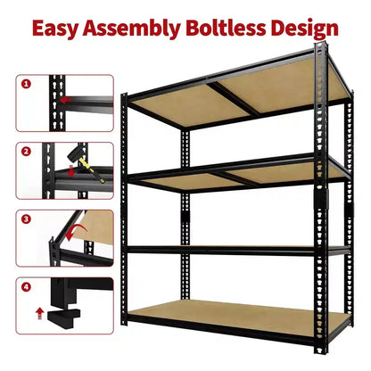 Scaffali portaoggetti per carichi pesanti da 3050LBS, a 5 ripiani, 183A x 122L x 61P cm, scaffalature in metallo regolabili nere per garage, casa, industria