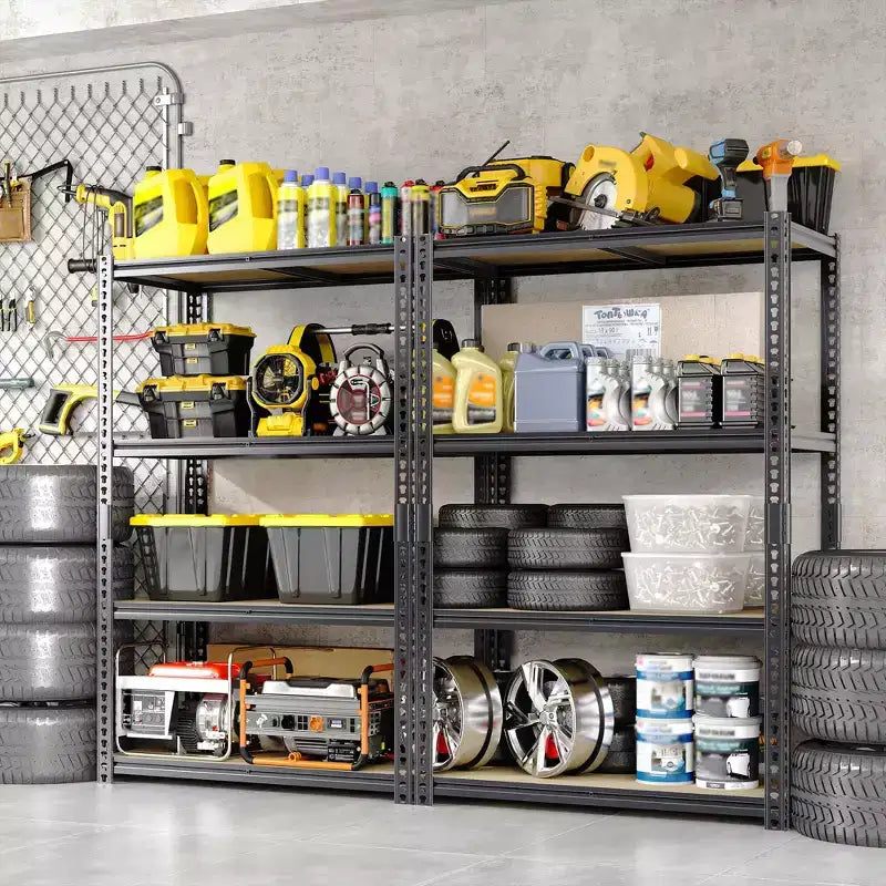 Scaffali portaoggetti per carichi pesanti da 3050LBS, a 5 ripiani, 183A x 122L x 61P cm, scaffalature in metallo regolabili nere per garage, casa, industria