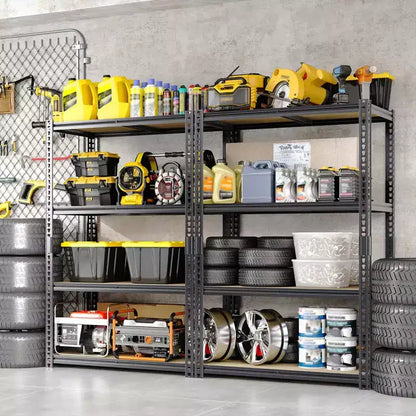 Scaffali portaoggetti per carichi pesanti da 3050LBS, a 5 ripiani, 183A x 122L x 61P cm, scaffalature in metallo regolabili nere per garage, casa, industria