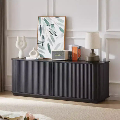 Mobile credenza con motivo a onde da 64" – Mobile TV in legno e buffet contenitore, nero