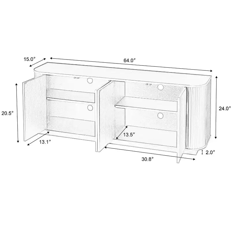 Mobile credenza con motivo a onde da 64" – Mobile TV in legno e buffet contenitore, nero
