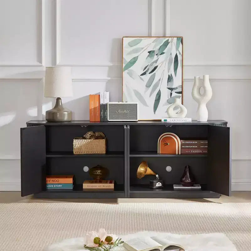Mobile credenza con motivo a onde da 64" – Mobile TV in legno e buffet contenitore, nero