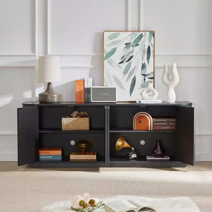 Mobile credenza con motivo a onde da 64" – Mobile TV in legno e buffet contenitore, nero