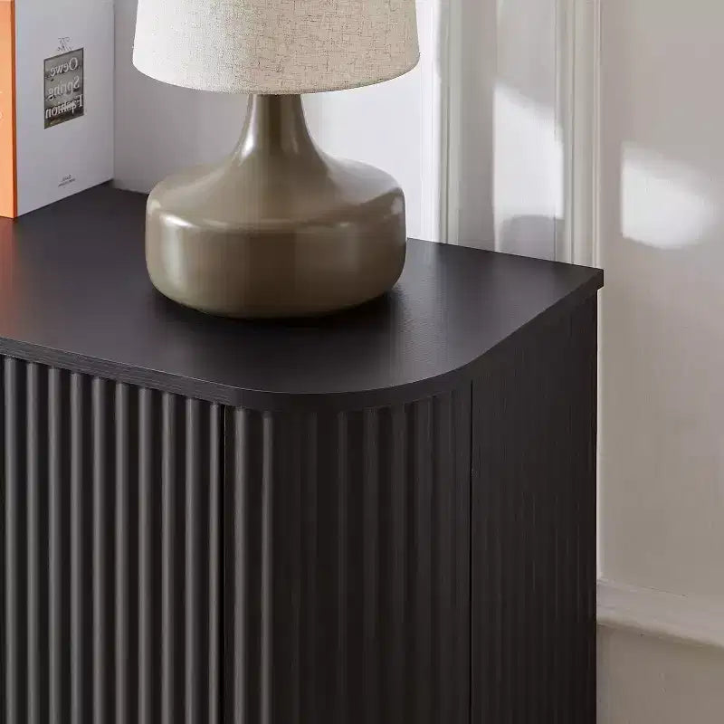 Mobile credenza con motivo a onde da 64" – Mobile TV in legno e buffet contenitore, nero