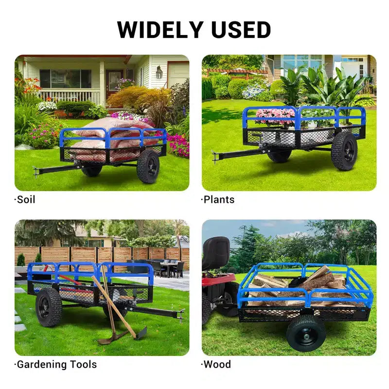 Rimorchio ribaltabile per ATV in acciaio per impieghi gravosi con capacità di 680 kg, carrello multiuso da 425 litri con sponde rimovibili per giardino e cortile