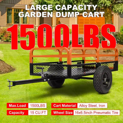 Rimorchio ribaltabile per ATV in acciaio per impieghi gravosi con capacità di 680 kg, carrello multiuso da 425 litri con sponde rimovibili per giardino e cortile