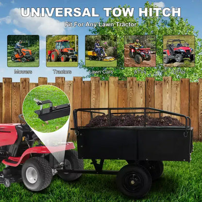 Rimorchio ribaltabile per ATV in acciaio per impieghi gravosi con capacità di 680 kg, carrello multiuso da 425 litri con sponde rimovibili per giardino e cortile