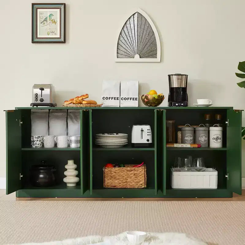 Madia moderna a onde da 67" con 6 ante e cassetti – Fusione vintage-moderna, verde