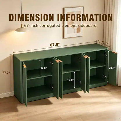 Madia moderna a onde da 67" con 6 ante e cassetti – Fusione vintage-moderna, verde