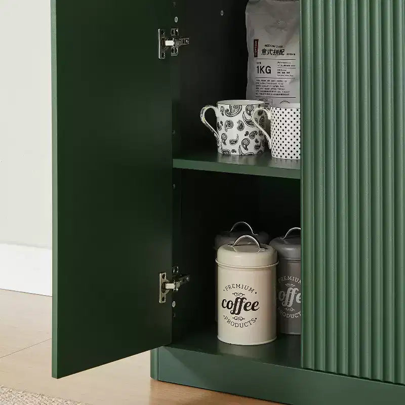 Madia moderna a onde da 67" con 6 ante e cassetti – Fusione vintage-moderna, verde