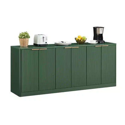 Madia moderna a onde da 67" con 6 ante e cassetti – Fusione vintage-moderna, verde