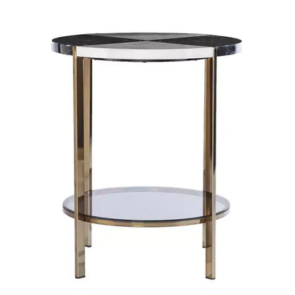 HomeRoots 24 Black Manufactured Wood And Iron Round End Table With Two Shelves