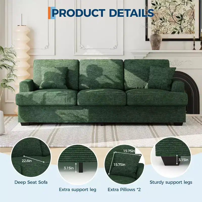 Divano Cloud a 3 posti da 86" in peluche con sedute profonde, cuscini rimovibili e cuscini decorativi