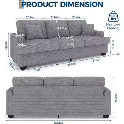 Divano Cloud a 3 posti da 86" in peluche con sedute profonde, cuscini rimovibili e cuscini decorativi