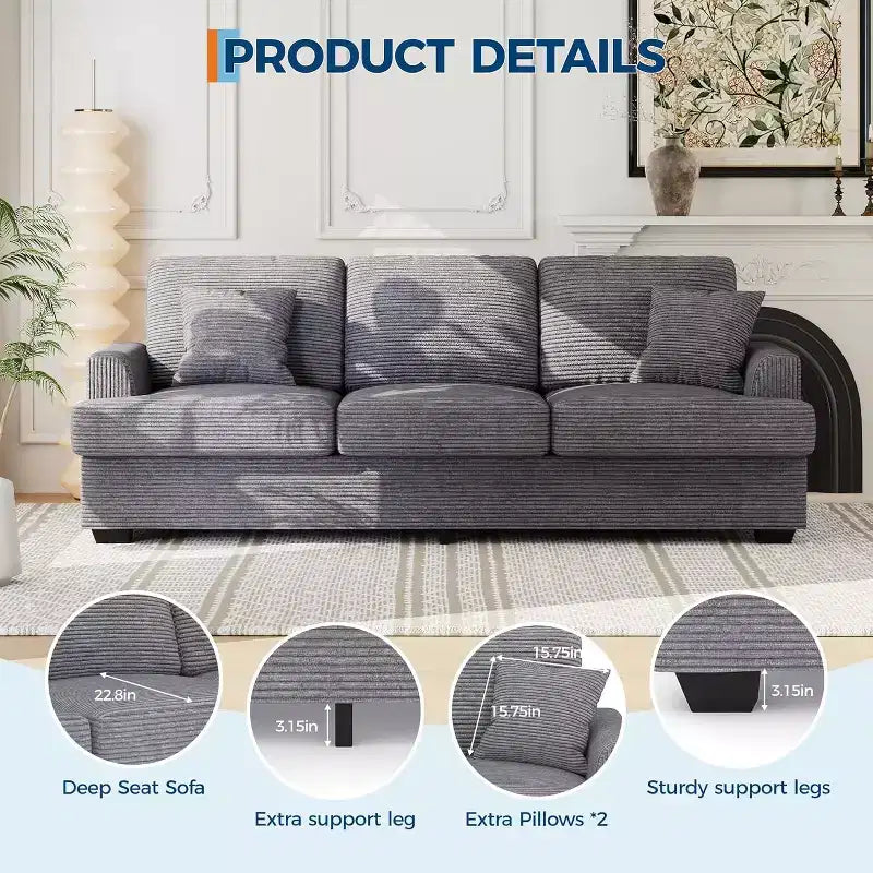 Divano Cloud a 3 posti da 86" in peluche con sedute profonde, cuscini rimovibili e cuscini decorativi