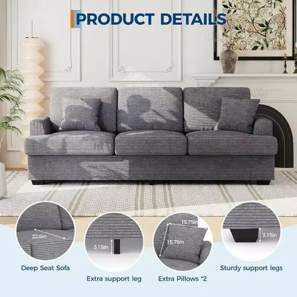 Divano Cloud a 3 posti da 86" in peluche con sedute profonde, cuscini rimovibili e cuscini decorativi