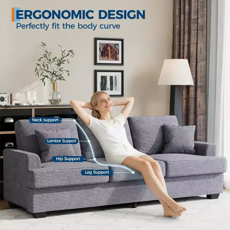 Divano Cloud a 3 posti da 86" in peluche con sedute profonde, cuscini rimovibili e cuscini decorativi