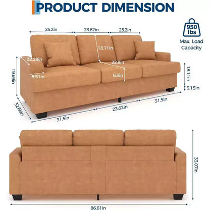 Divano Cloud a 3 posti da 86" in peluche con sedute profonde, cuscini rimovibili e cuscini decorativi