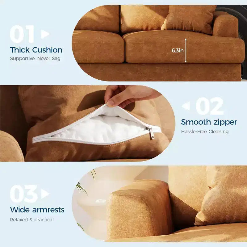 Divano Cloud a 3 posti da 86" in peluche con sedute profonde, cuscini rimovibili e cuscini decorativi
