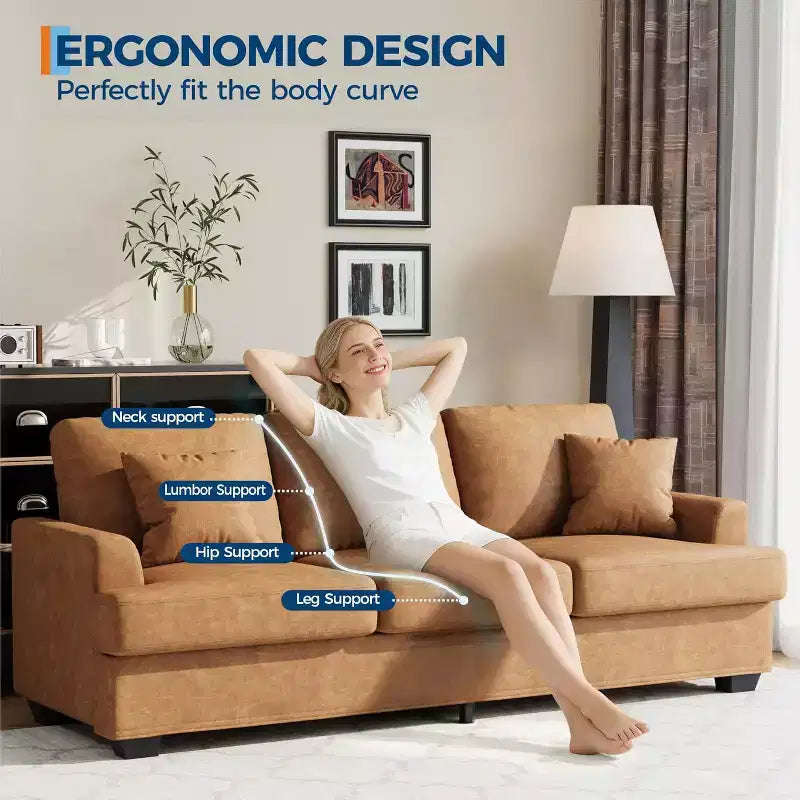 Divano Cloud a 3 posti da 86" in peluche con sedute profonde, cuscini rimovibili e cuscini decorativi