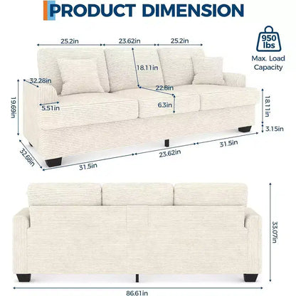 Divano Cloud a 3 posti da 86" in peluche con sedute profonde, cuscini rimovibili e cuscini decorativi
