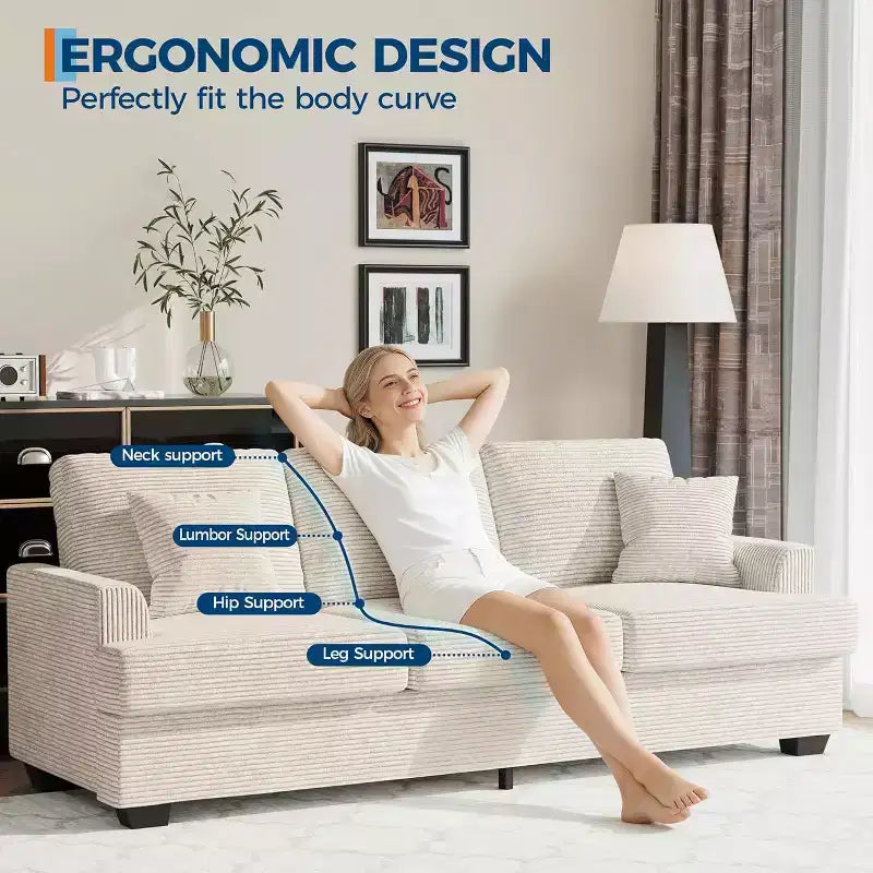 Divano Cloud a 3 posti da 86" in peluche con sedute profonde, cuscini rimovibili e cuscini decorativi