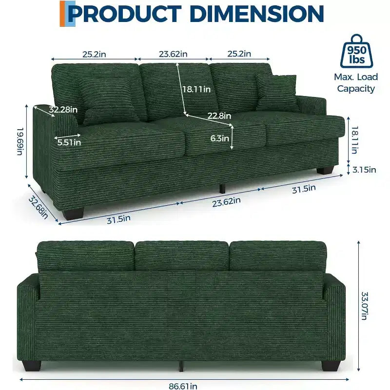 Divano Cloud a 3 posti da 86" in peluche con sedute profonde, cuscini rimovibili e cuscini decorativi