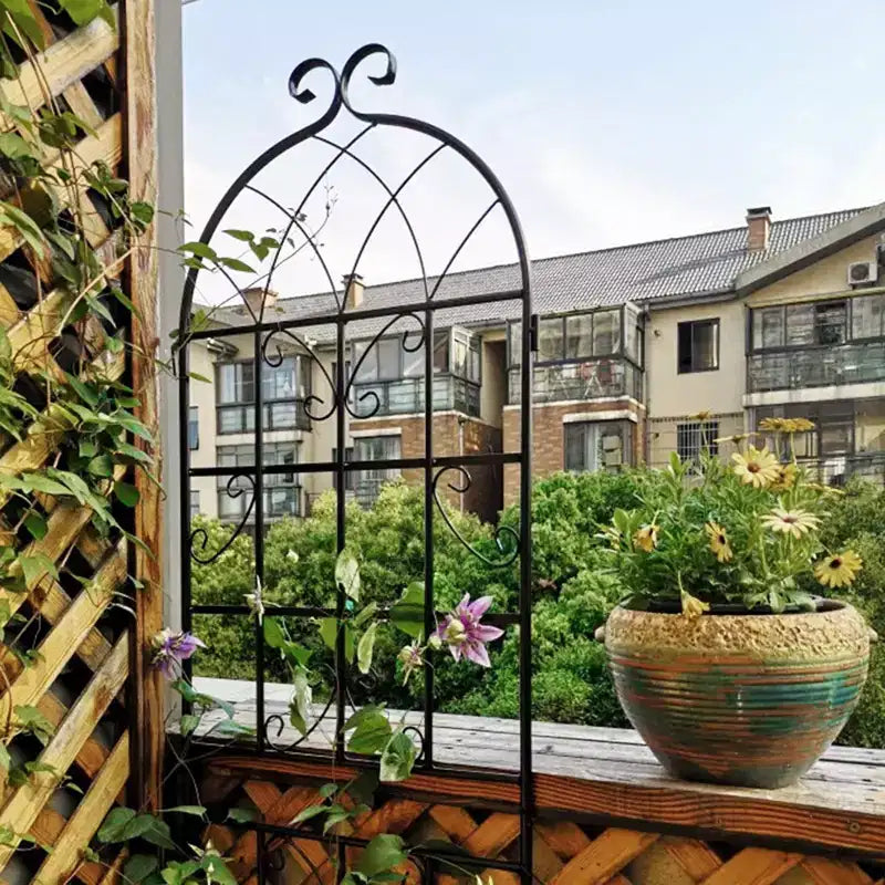 Traliccio da giardino in metallo nero antiruggine da 180 x 50 cm per piante rampicanti