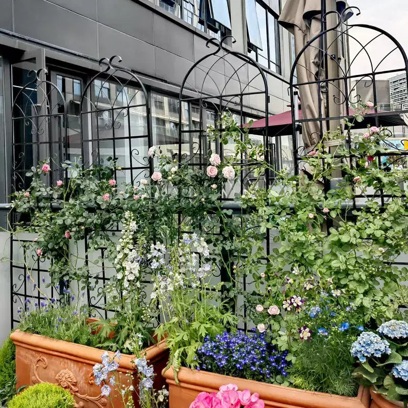 Traliccio da giardino in metallo nero antiruggine da 180 x 50 cm per piante rampicanti