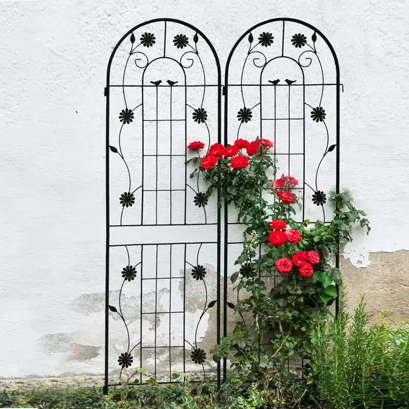 Traliccio da giardino in metallo nero antiruggine da 180 x 50 cm per piante rampicanti