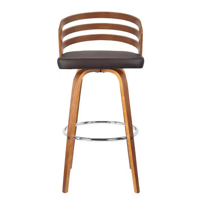 Sgabello da bar girevole Mid-Century da 30" con sedile in similpelle e struttura in noce – Marrone