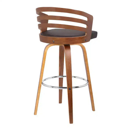 Sgabello da bar girevole Mid-Century da 30" con sedile in similpelle e struttura in noce – Marrone