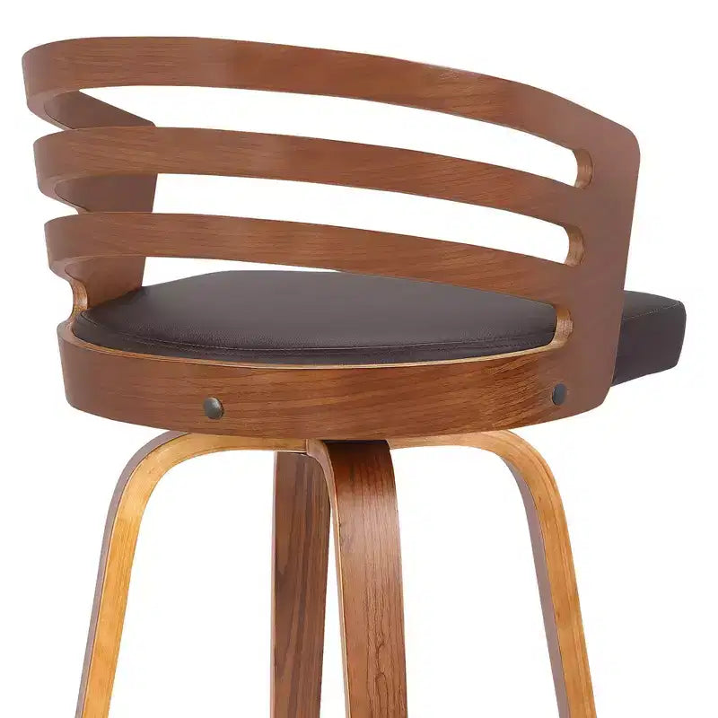 Sgabello da bar girevole Mid-Century da 30" con sedile in similpelle e struttura in noce – Marrone