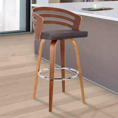 Sgabello da bar girevole Mid-Century da 30" con sedile in similpelle e struttura in noce – Marrone