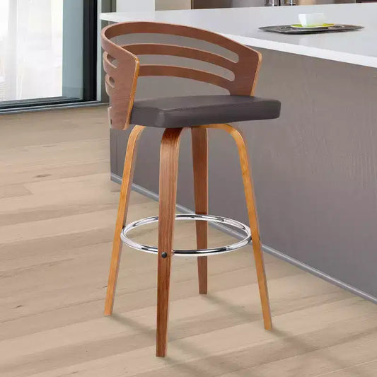 Sgabello da bar girevole Mid-Century da 30" con sedile in similpelle e struttura in noce – Marrone