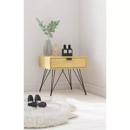 Tavolino Newell in Legno Naturale e Metallo con Cassetto Contenitore – Mid-Century Modern