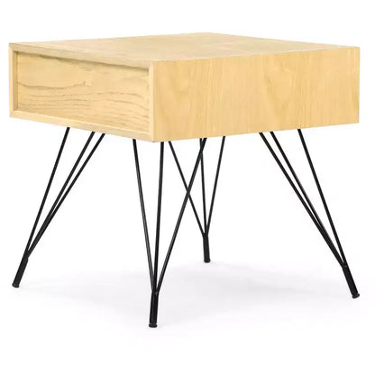 Tavolino Newell in Legno Naturale e Metallo con Cassetto Contenitore – Mid-Century Modern