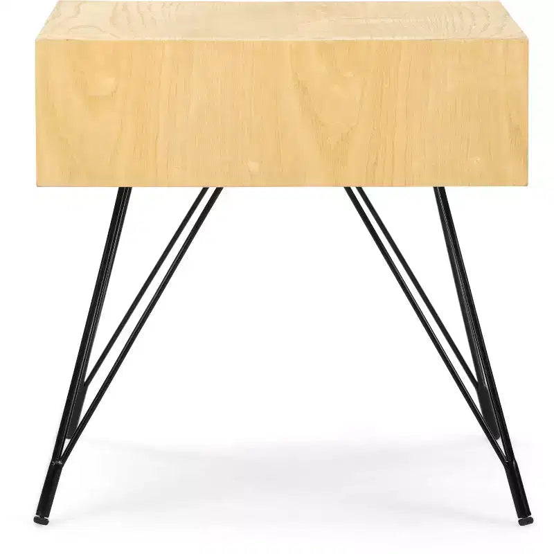 Tavolino Newell in Legno Naturale e Metallo con Cassetto Contenitore – Mid-Century Modern