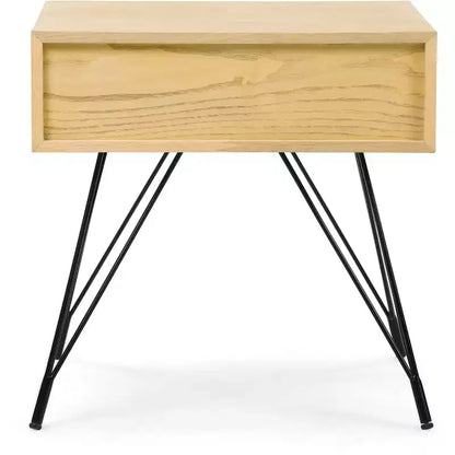 Tavolino Newell in Legno Naturale e Metallo con Cassetto Contenitore – Mid-Century Modern