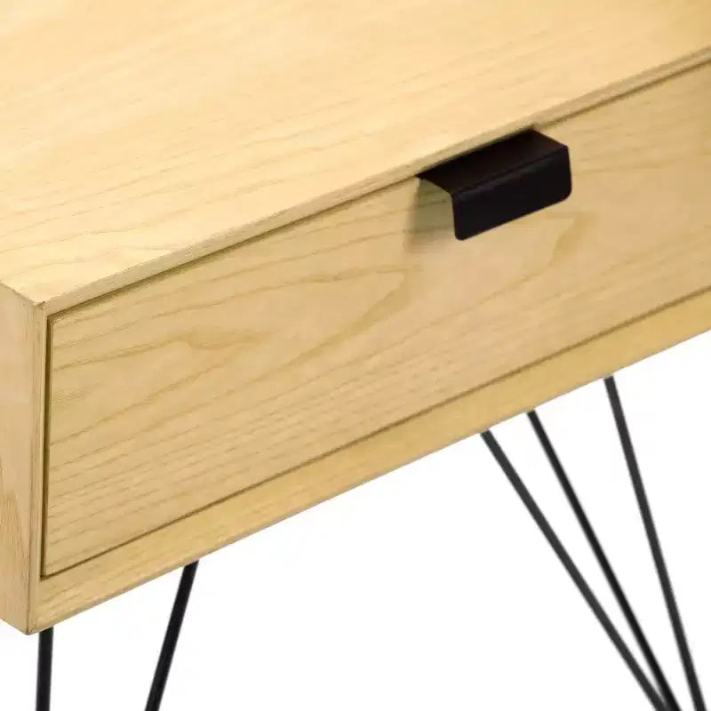 Tavolino Newell in Legno Naturale e Metallo con Cassetto Contenitore – Mid-Century Modern
