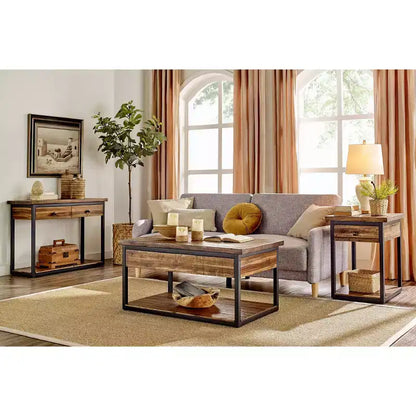 Tavolino da Caffè Rustico in Legno con Ripiano Inferiore e Spazio Contenitivo – Marrone Scuro, Piano in Acacia