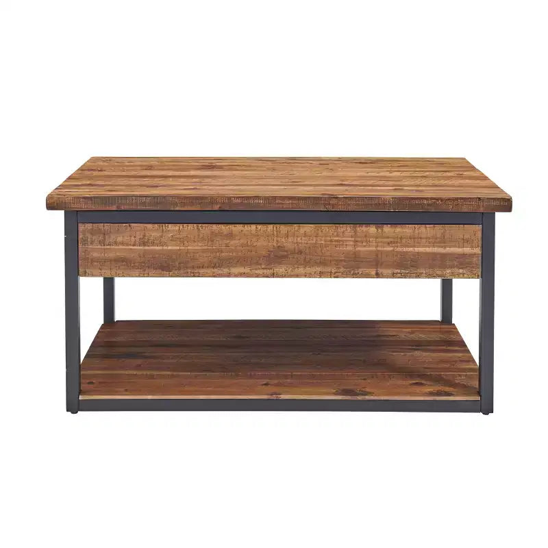 Tavolino da Caffè Rustico in Legno con Ripiano Inferiore e Spazio Contenitivo – Marrone Scuro, Piano in Acacia