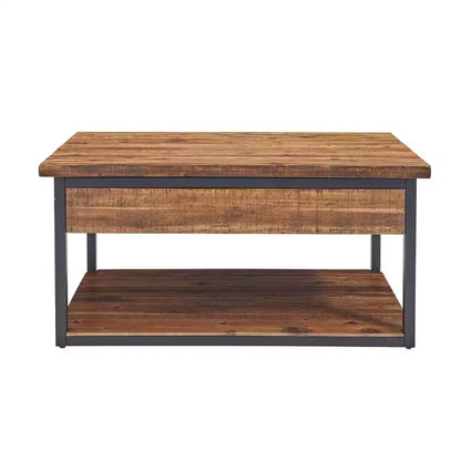 Tavolino da Caffè Rustico in Legno con Ripiano Inferiore e Spazio Contenitivo – Marrone Scuro, Piano in Acacia
